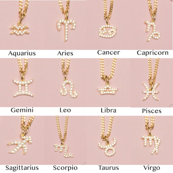 Zodiac Pendant Necklace Zodiac Diamond Pendant Necklace Zodiac Charm Necklace Zodiac Jewelry Horoscope Diamond Zodiac Necklace Etsy