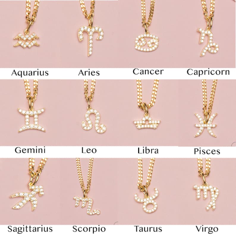 Zodiac Pendant Necklace Zodiac Diamond Pendant Necklace Etsy