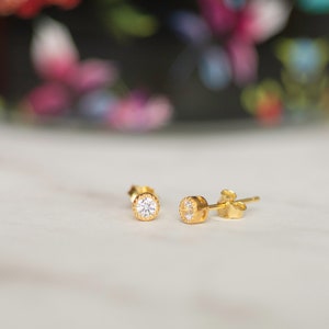 Tiny Diamond Stud Earrings, 3mm CZ Studs, Dainty Stud Earrings, Small Stud Earrings, Cartilage Piercing Stud Earrings, Minimalist Earrings image 5