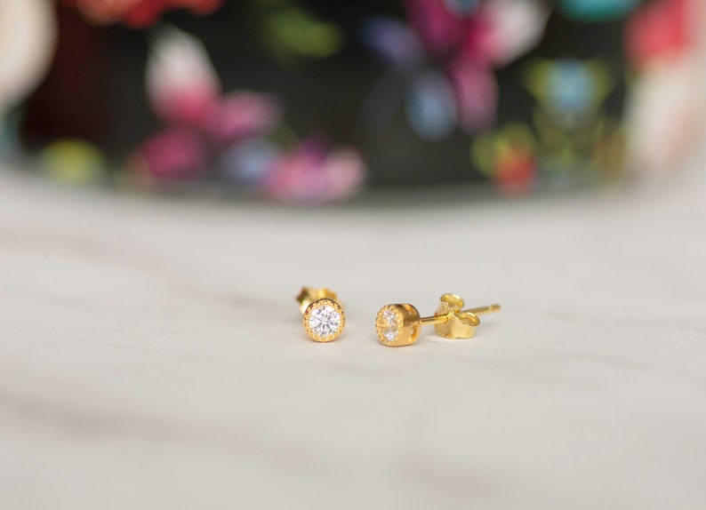 Tiny Diamond Stud Earrings, 3mm CZ Studs, Dainty Stud Earrings, Small Stud Earrings, Cartilage Piercing Stud Earrings, Minimalist Earrings image 5