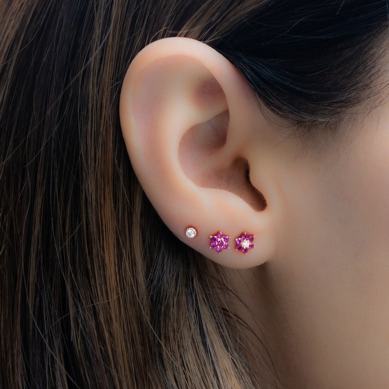 Ruby Studs, Ruby Stud Earrings, Small Stud Earrings, Dainty Studs, Stud Earrings, July Birthstone, Ruby Earrings, Tiny Studs, Gift for Her image 1