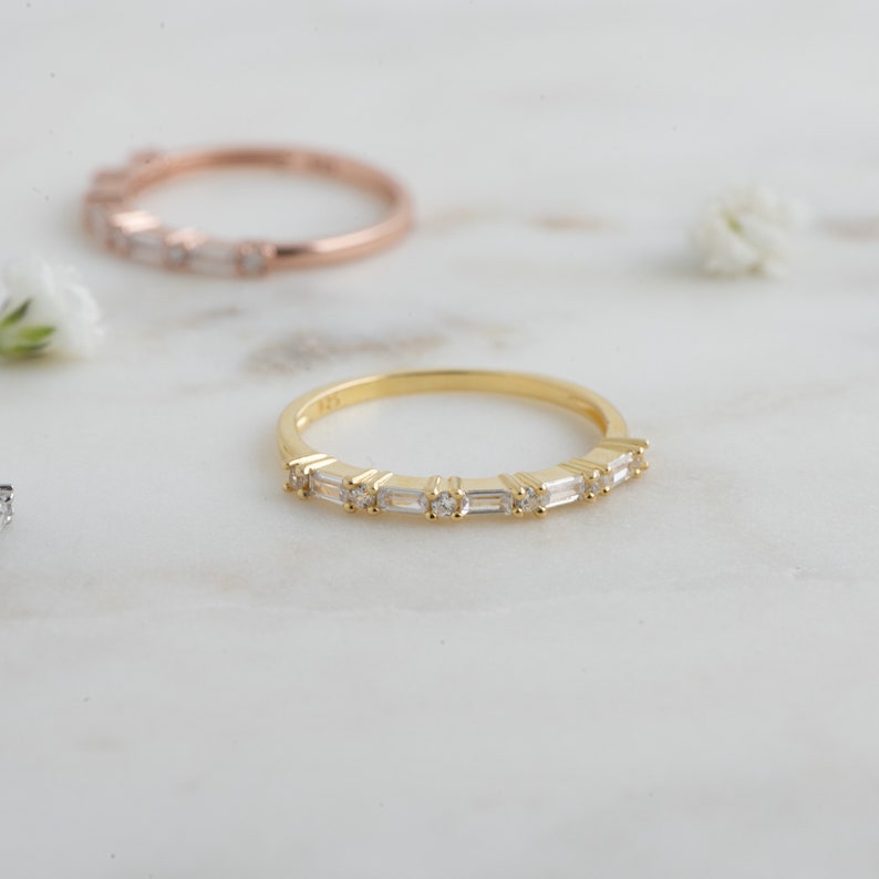 Dainty Baguette Stacking Ring, Gold Minimalist Ring, CZ Ring, Simple Diamond Ring, Silver Ring, Thin Ring, Gift for Her, Delicate Ring image 7