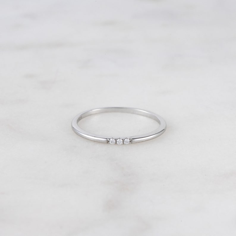 Dainty Ring, Gold Minimalist Ring, Stacking Ring, Simple Diamond Ring, Cubic Zirconia Sterling Silver Ring, Thin Ring, Gift for Her image 6