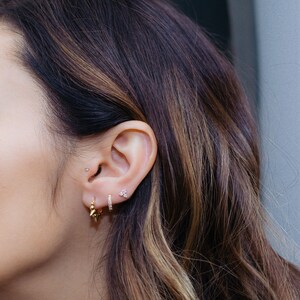 Three Stone CZ Stud Earrings, Triangle CZ Earrings, Simple Gold Stud Earrings, Dainty Stud Earrings, Triangle Shaped Diamond Earrings image 4