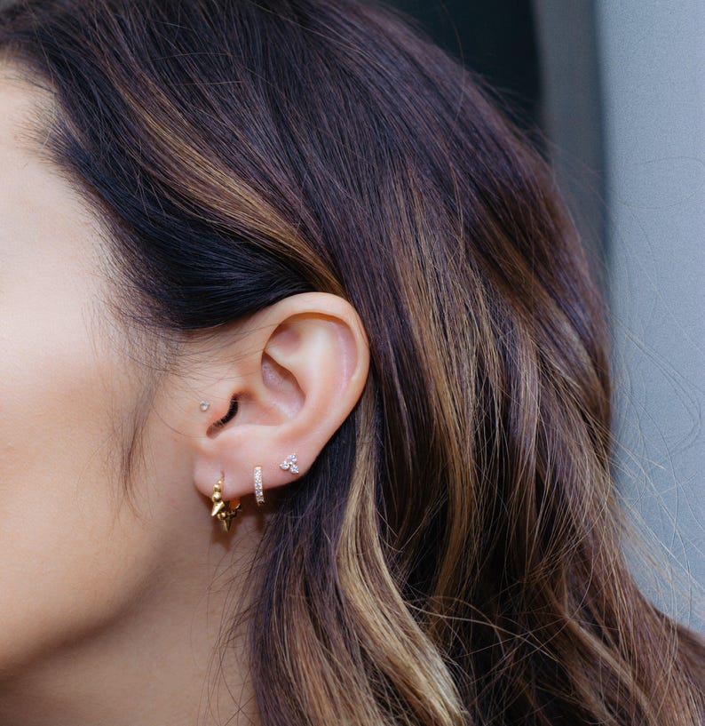 Three Stone CZ Stud Earrings, Triangle CZ Earrings, Simple Gold Stud Earrings, Dainty Stud Earrings, Triangle Shaped Diamond Earrings image 4