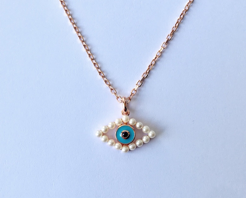Evil Eye Necklace Gift Silver Evil Eye Necklace Evil Eye Charm Bridesmaid Gift Gold Evil Eye Necklace Pearl Necklace Pearl Jewelry
