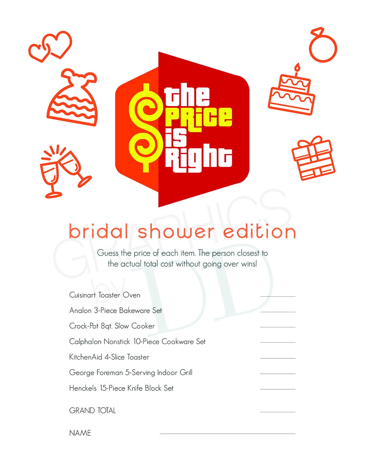 Price is Right Bridal Shower Game, Bridal Shower Printable, Bridal ...