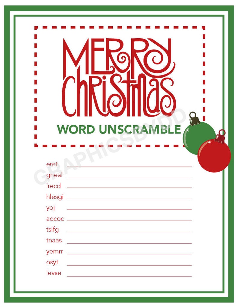 Christmas Word Unscramble Printable Download Game Etsy