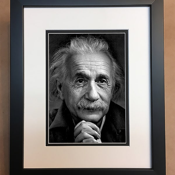 Albert Einstein Black and White Photo Professionally Framed, Matted 8x10.