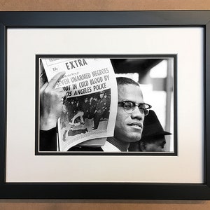 Malcolm X Black & White Photo Professionally Framed, Matted 10x8.