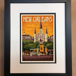 New Orleans Travel Poster Professionally Framed, Matted 8x10.