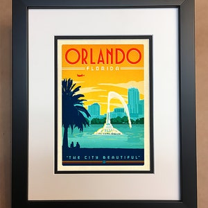 Orlando Travel Poster Professionally Framed, Matted 8x10.