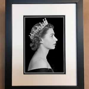 Queen Elizabeth Black and White Photo Professionally Framed, Matted 8x10.