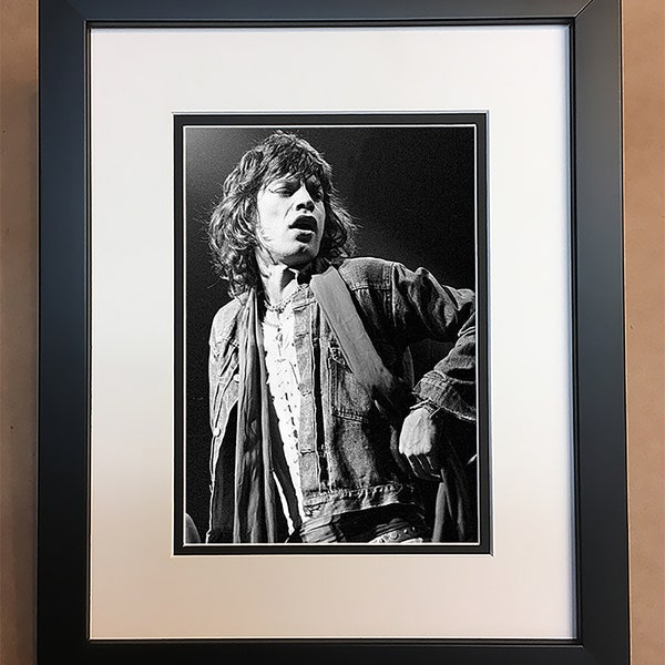Mick Jagger Black and White Photo Professionally Framed, Matted 8x10.