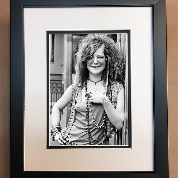 Janis Joplin Black and White Photo Professionally Framed, Matted 8x10.