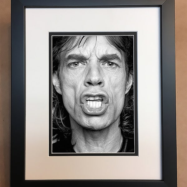 Mick Jagger Black and White Photo Professionally Framed, Matted 8x10.