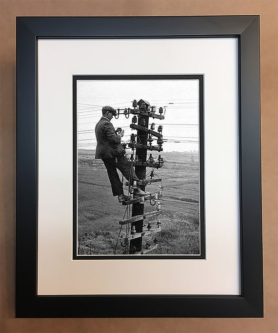 Vintage Electrical Lineman B W Photo Professionally Framed - Electrical Lineman Home Decor Vintage Electrical Lineman B W Photo Professionally Framed - Electrical Lineman Home Decor