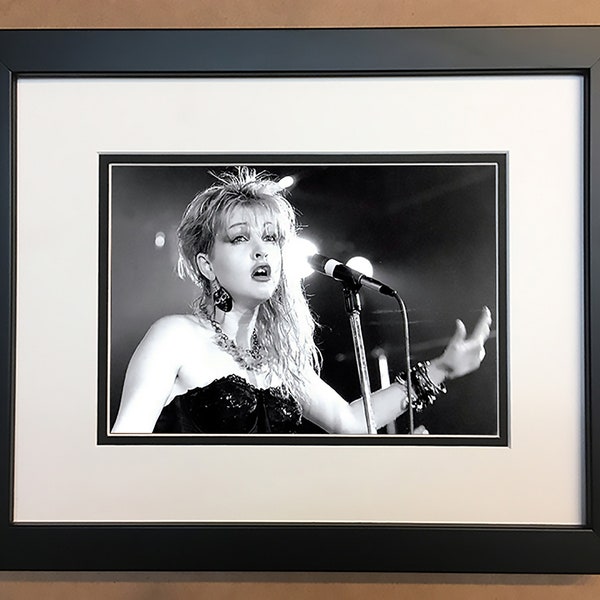 Cyndi Lauper Black and White Photo Professionally Framed, Matted 10x8.