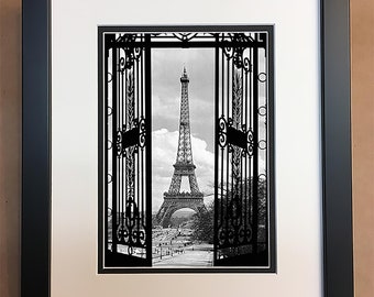 Paris Black and White Photo Professionally Framed, Matted 8x10.