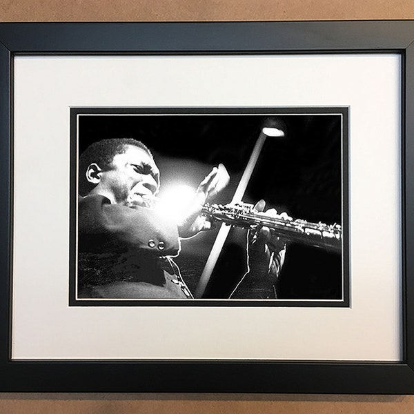 John Coltrane Black & White Photo Professionally Framed, Matted 10x8.