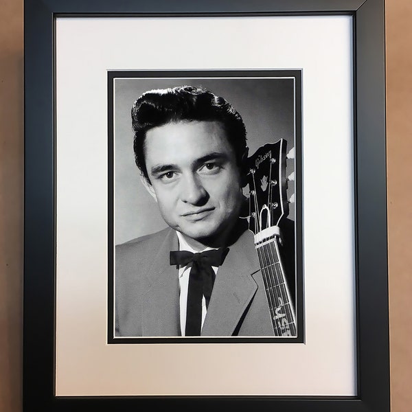 Johnny Cash Black and White Photo Professionally Framed, Matted 8x10.