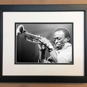 Miles Davis Black & White Photo Professionally Framed, Matted 10x8.