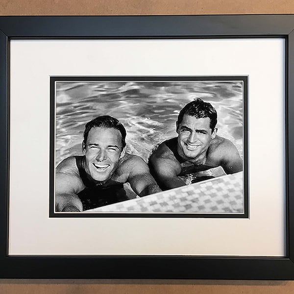 Cary Grant and Randolph Scott Black and White Photo Professionally Framed, Matted 10x8.