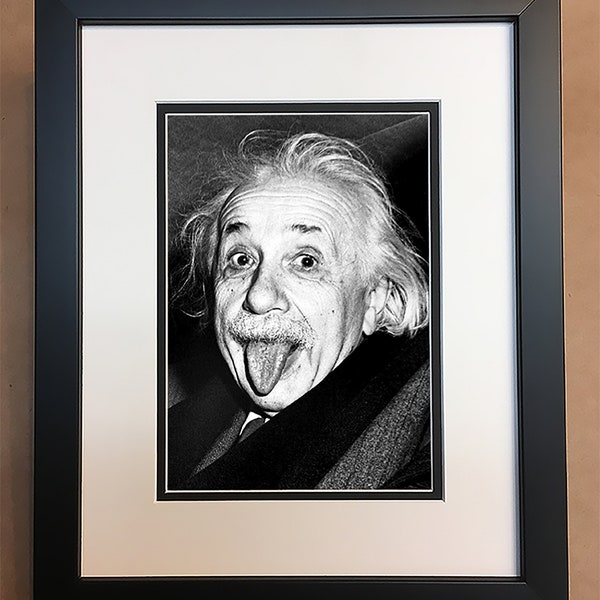 Albert Einstein Black and White Photo Professionally Framed, Matted 8x10.