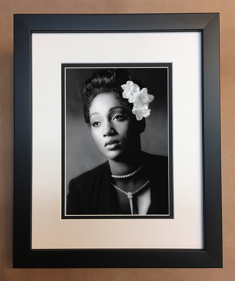 Billie Holiday Black and White Photo Professionally Framed, Matted 8x10. image 1