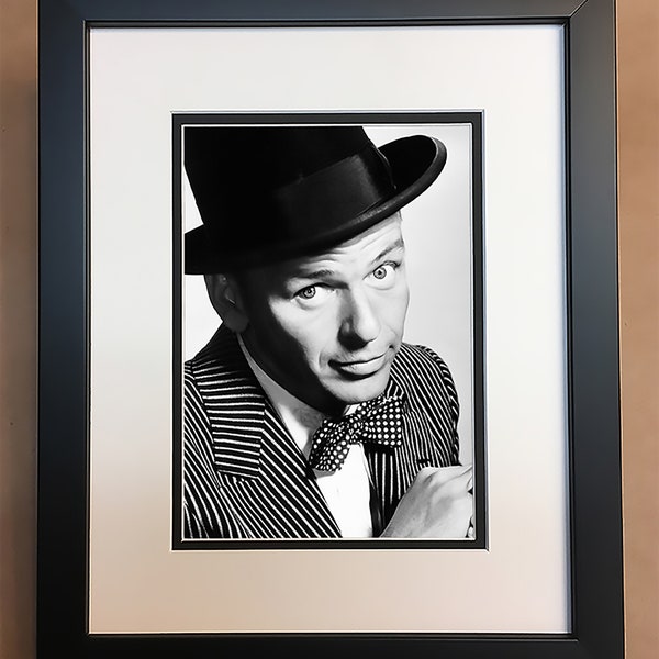 Frank Sinatra Black and White Photo Professionally Framed, Matted 8x10.