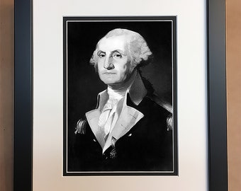 George Washington Black and White Print Professionally Framed, Matted 8x10.