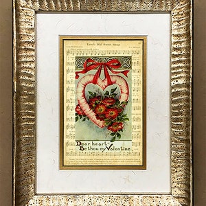 Antique Valentine Postcard Professionally Framed, Matted 6x8.