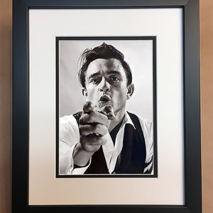 Johnny Cash Black and White Photo Professionally Framed, Matted 8x10.