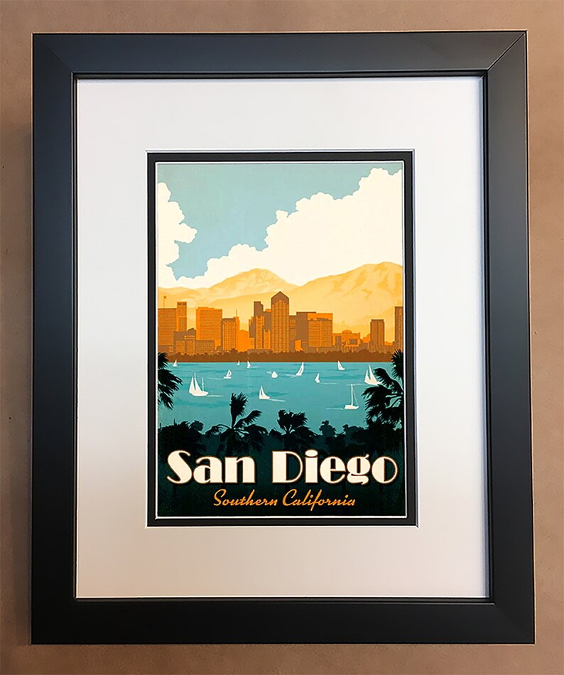 San Diego Travel Poster Professionally Framed Matted 8x10. Etsy