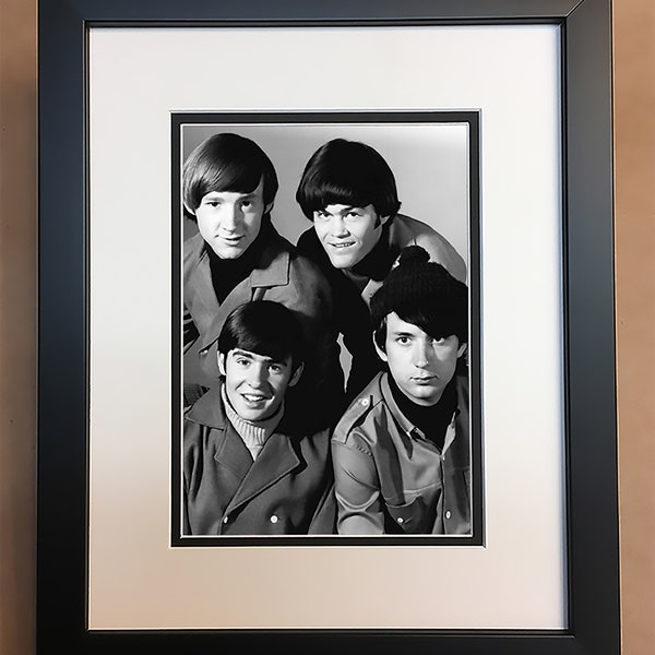 Monkees Black and White Photo Professionally Framed, Matted 8x10.