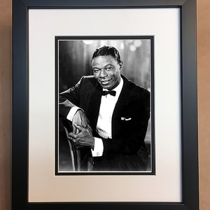 Nat King Cole Black and White Photo Professionally Framed, Matted 8x10.