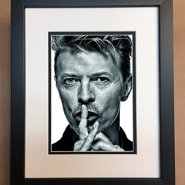 David Bowie Black and White Photo Professionally Framed, Matted 8x10.