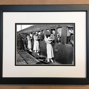 Vintage Military Kiss Black and White Photo Professionally Framed, Matted 10x8.