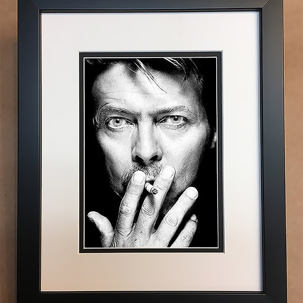 David Bowie Black and White Photo Professionally Framed, Matted 8x10.