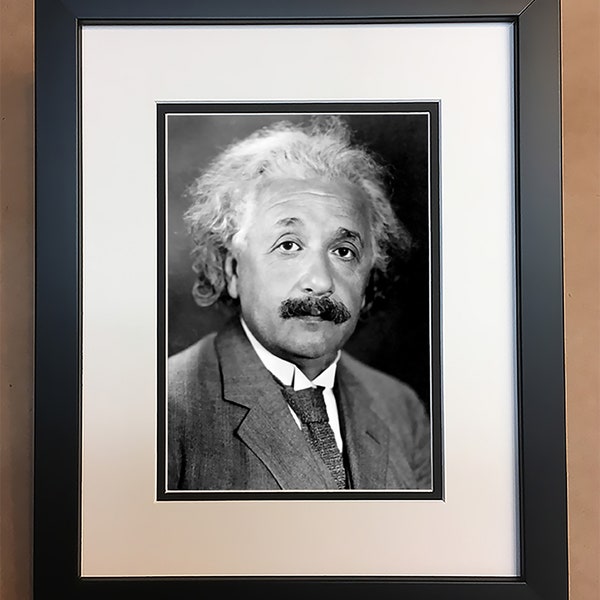 Albert Einstein Black and White Photo Professionally Framed, Matted 8x10.