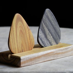 Wood Guitar Pick Display Stand. Shown In Smoke Bush Wood. Pick holder. Plectrum display. See Other Wood Choices In Options Menu.