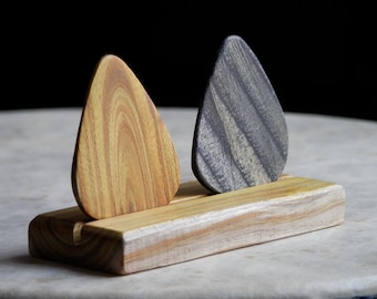 Wood Guitar Pick Display Stand. Shown In Smoke Bush Wood. Pick holder. Plectrum display. See Other Wood Choices In Options Menu.