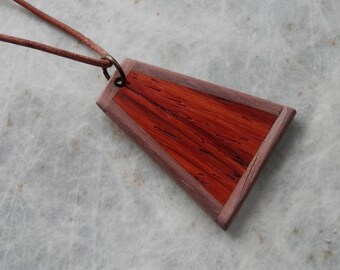 Wood Pendant Necklace. Hand Crafted From Exotic Padauk Wood. Framed In Black Walnut.