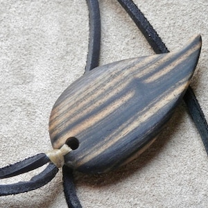 Wood Pendant Necklace. Hand Crafted From Exotic Black and White Ebony. One Of A Kind Piece.