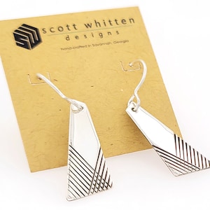 Sterling Silver Mid Century Modern Inspired Modernist Geometric Vintage Style Minimalist Intersecting Lines Drop Earrings