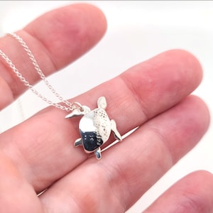 Sterling Silver Sea Turtle Pendant Necklace Hand Stamped and Hand Cut on 18 inch Sterling Silver Chain