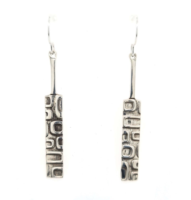 Sterling Silver Mid Century Modern Inspired Modernist Vintage Tiki Style Dangle Drop Bar Earrings image 4