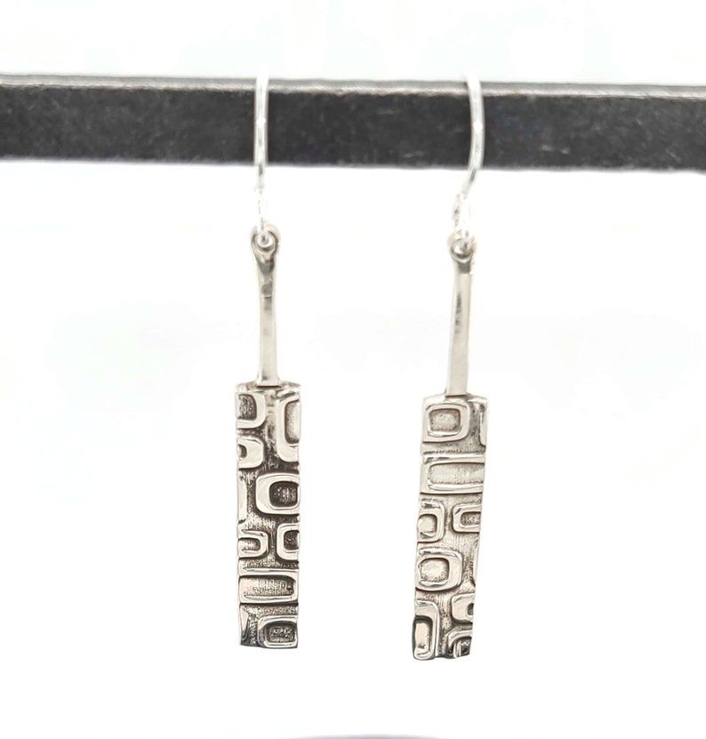 Sterling Silver Mid Century Modern Inspired Modernist Vintage Tiki Style Dangle Drop Bar Earrings image 3