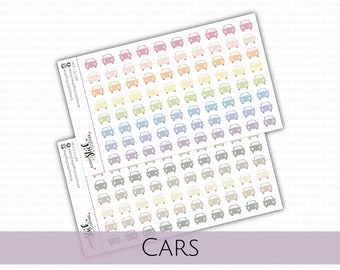 May include: Two sheets of pastel colored car stickers. The stickers are arranged in rows and columns. The colors are pink, orange, yellow, green, blue, purple, gray, and beige.