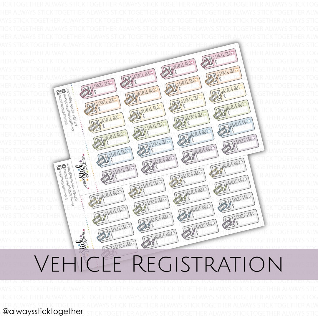 VEHICLE REGISTRATION Stickers Perfect for Your Planner, Journal, or